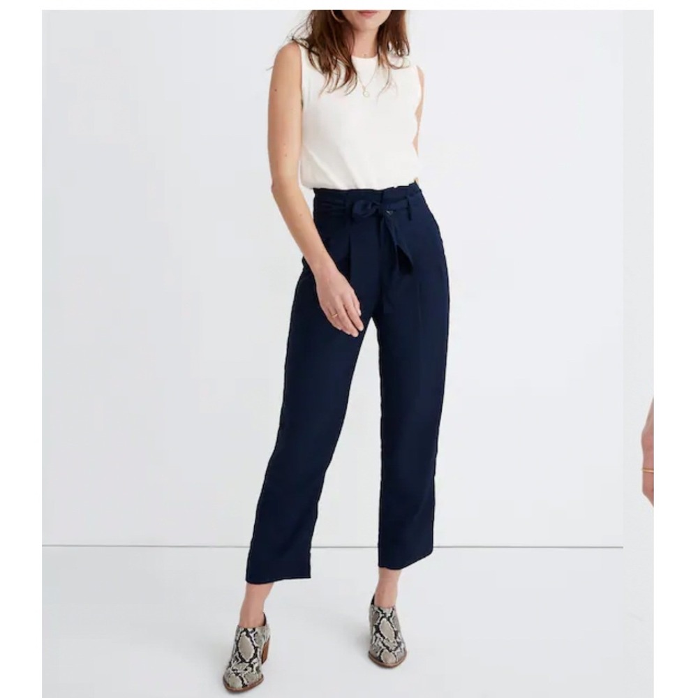 Madewell Deep Navy Blue Drapey Paperbag‎ Pants Size 4 Missing Belt